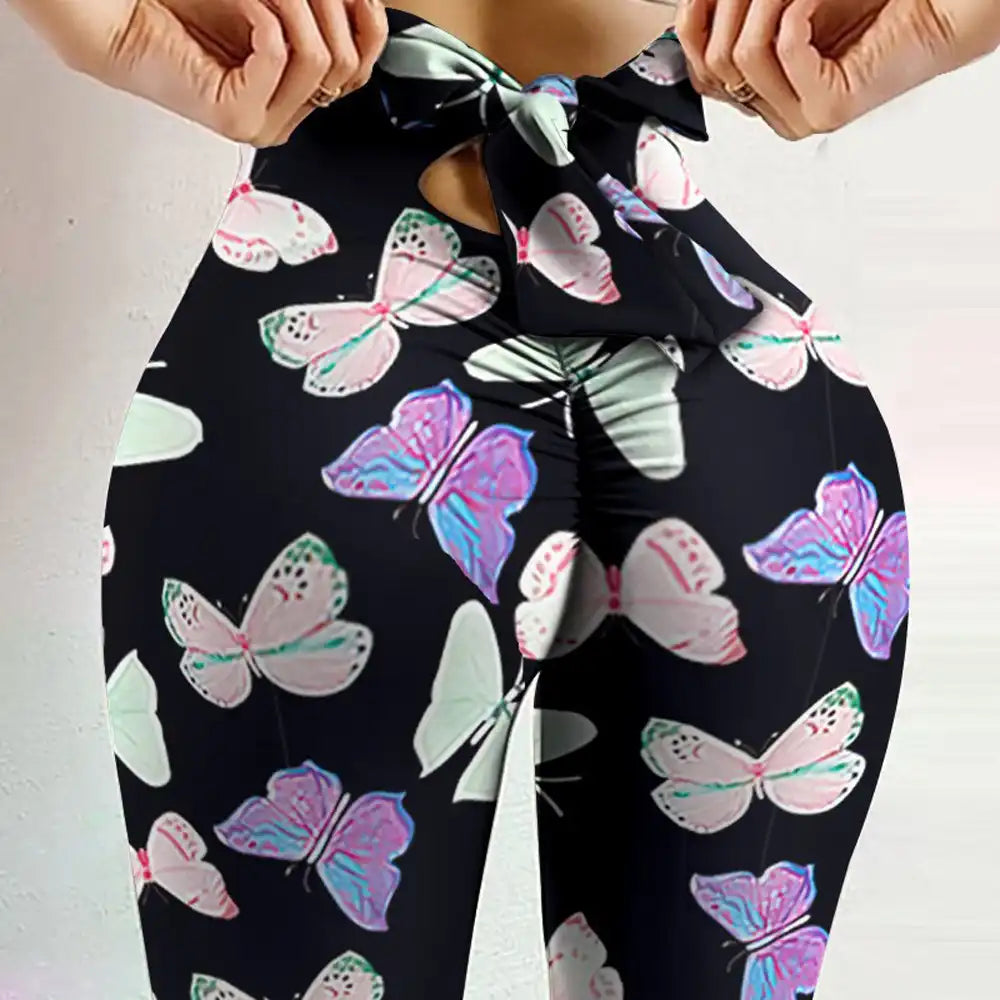 High-Waist Leopard Yoga Pants with Bow Detail