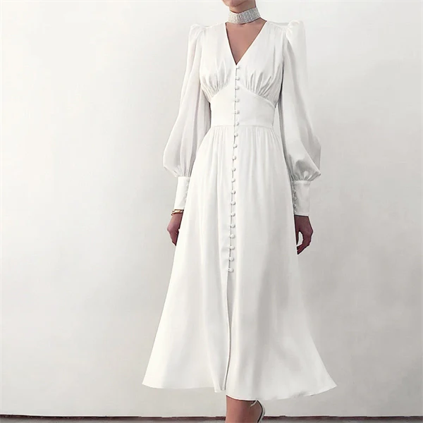 High Waist V-neck Long Sleeve Belted Ruffles Maxi Dress