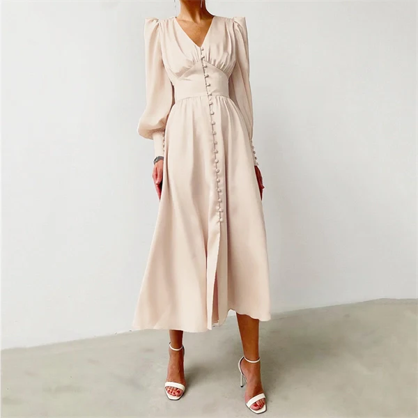 High Waist V-neck Long Sleeve Belted Ruffles Maxi Dress