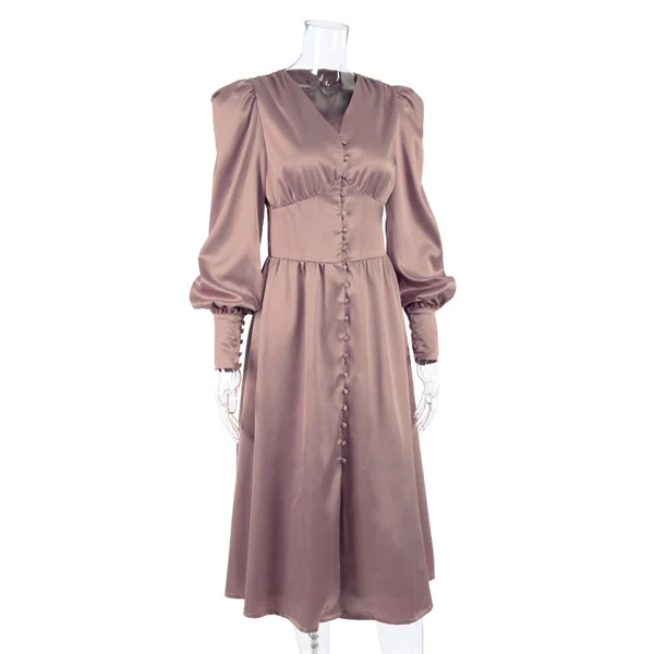 High Waist V-neck Long Sleeve Belted Ruffles Maxi Dress