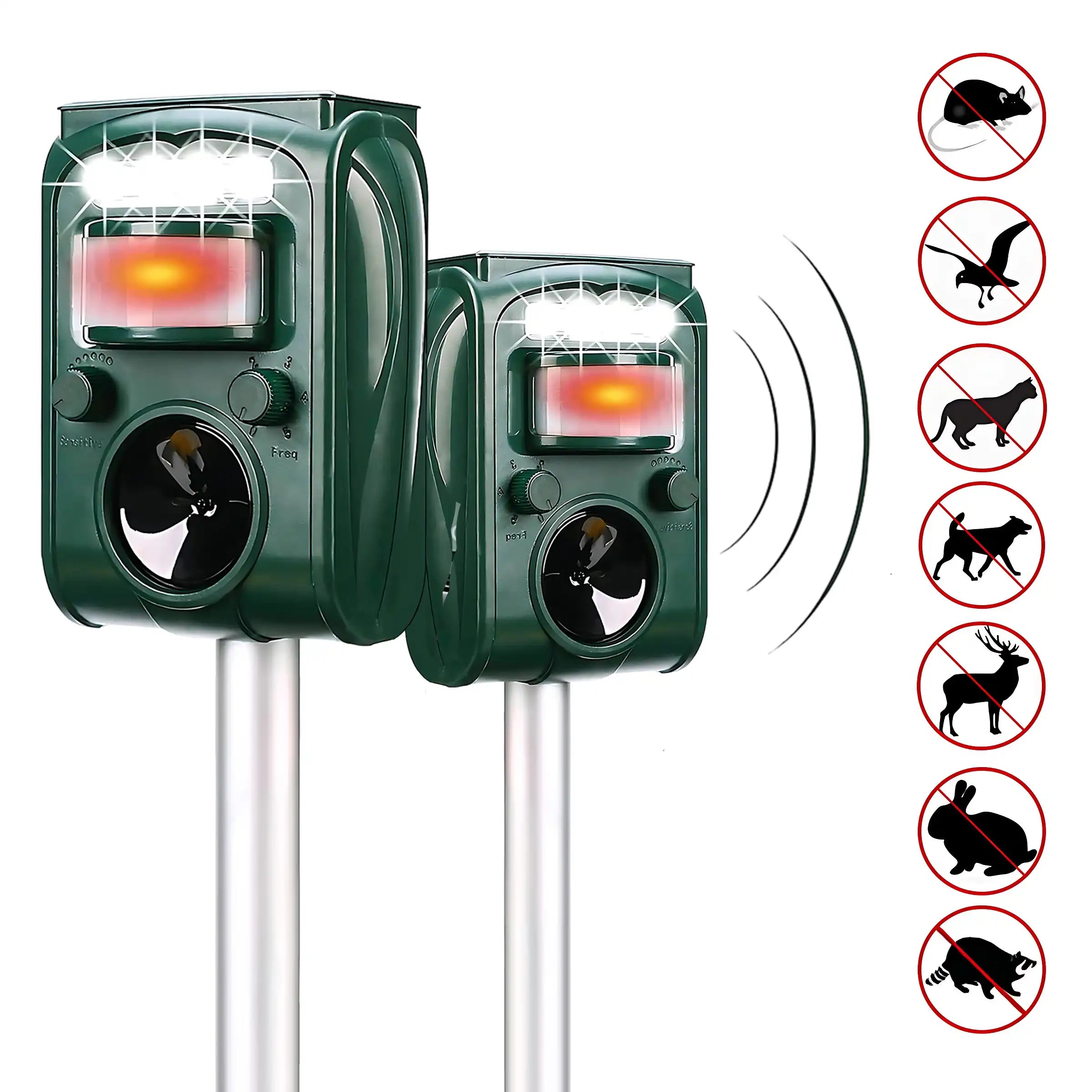 Highly Efficient Solar Ultrasonic Animal Repeller - With 5 Frequencies, Repels Moles, Squirrels, Deer, Snakes, Cats, Dogs, Raccoons, Skunks, Foxes, Birds