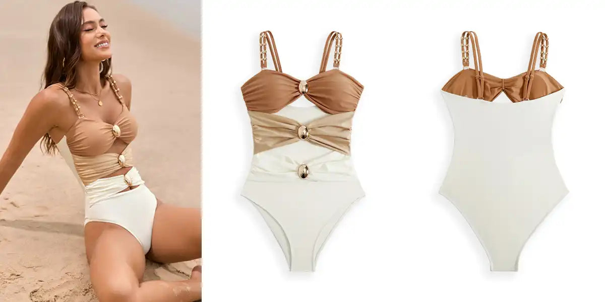Hollow Stitching Three-color Sweetheart Neck One-Piece Swimwear