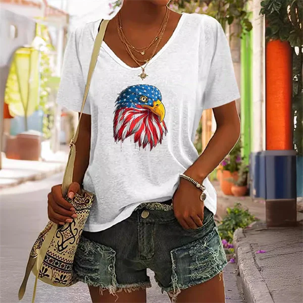 2025 Independence Day Eagle Tee – Casual Women's Round Neck T-Shirt for July 4th