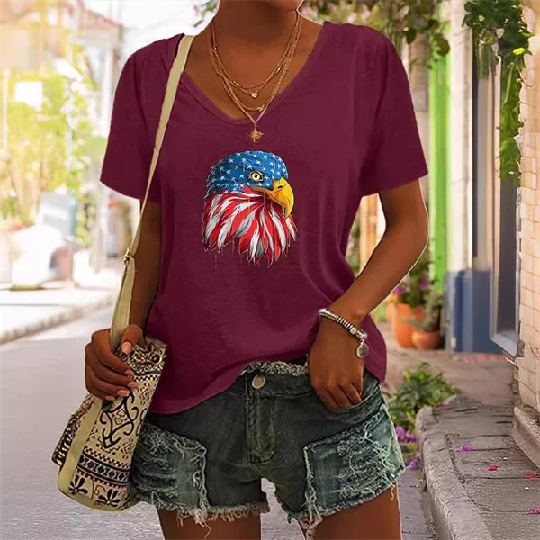 2025 Independence Day Eagle Tee – Casual Women's Round Neck T-Shirt for July 4th