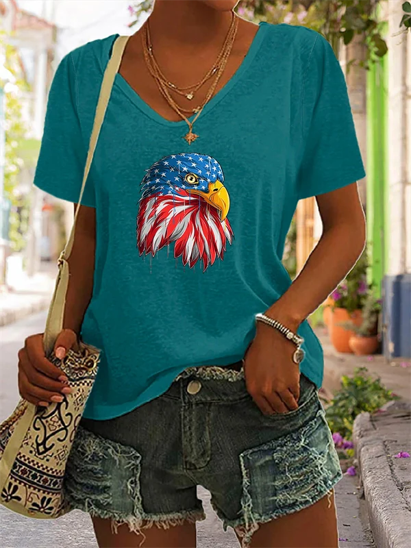 2025 Independence Day Eagle Tee – Casual Women's Round Neck T-Shirt for July 4th