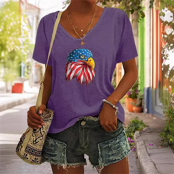 2025 Independence Day Eagle Tee – Casual Women's Round Neck T-Shirt for July 4th