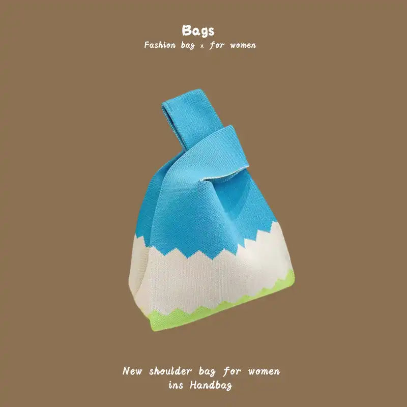 Japanese Kawaii Cat Knit Checkerboard Wrist Project Bag