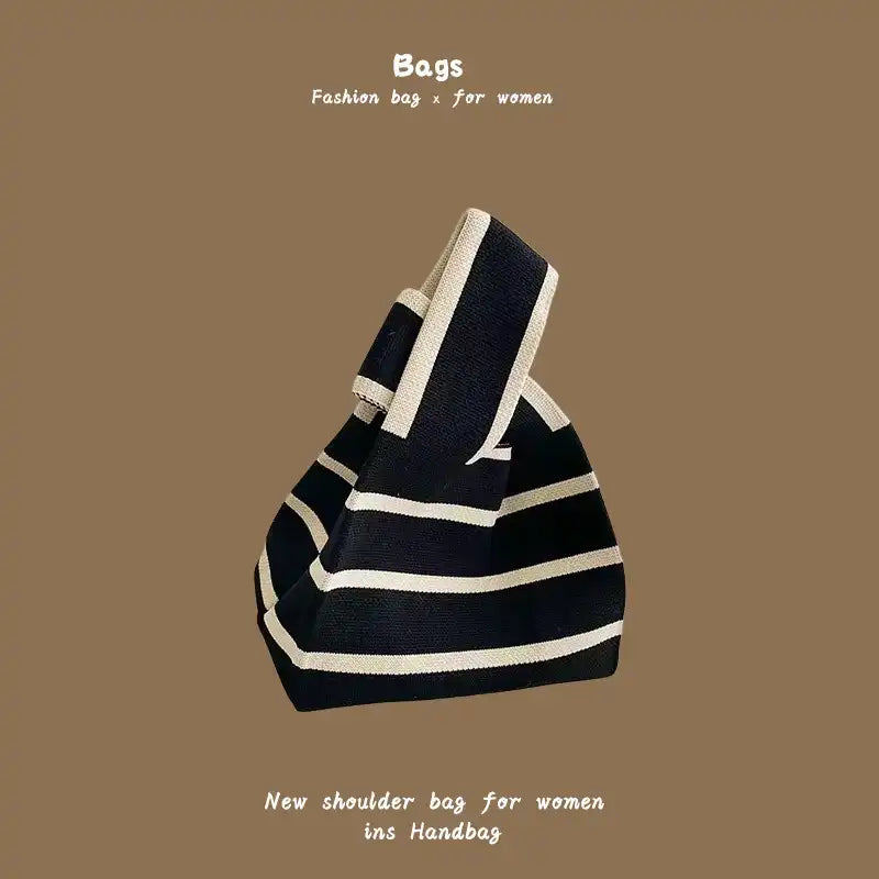 Japanese Kawaii Cat Knit Checkerboard Wrist Project Bag