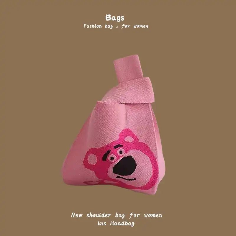 Japanese Kawaii Cat Knit Checkerboard Wrist Project Bag