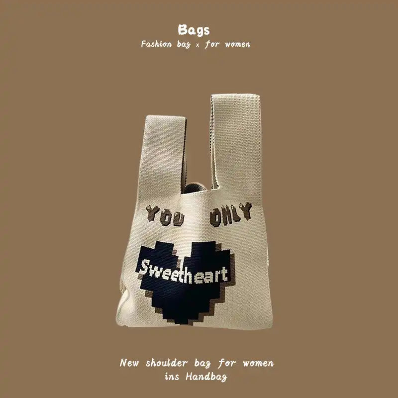 Japanese Kawaii Cat Knit Checkerboard Wrist Project Bag