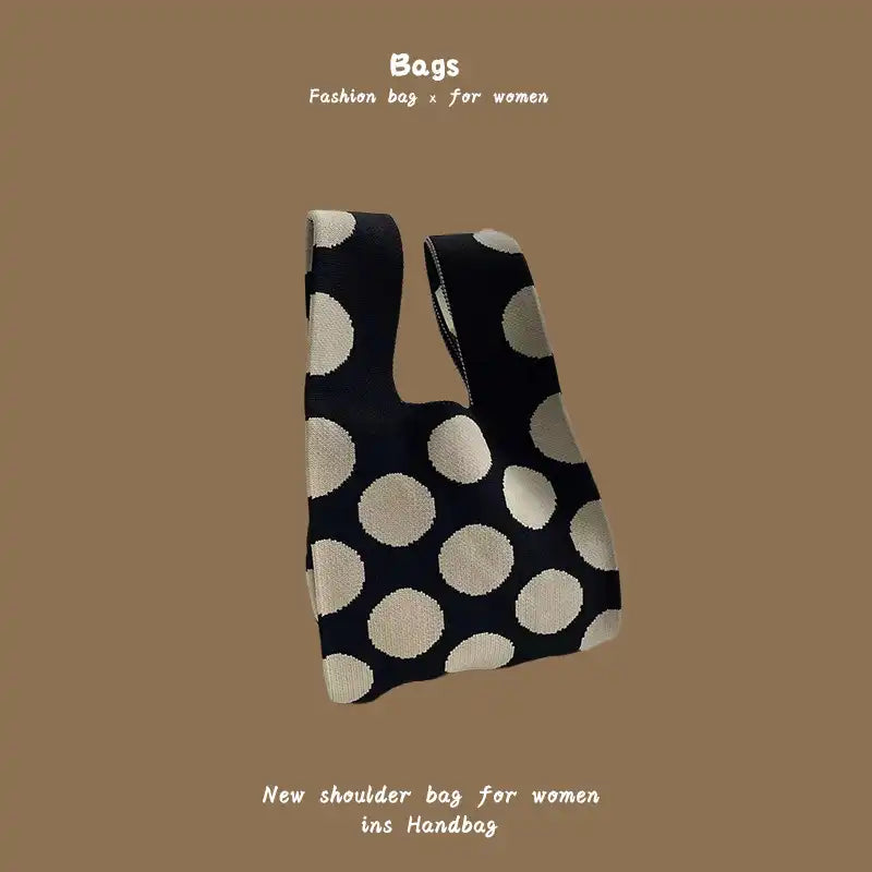 Japanese Kawaii Cat Knit Checkerboard Wrist Project Bag