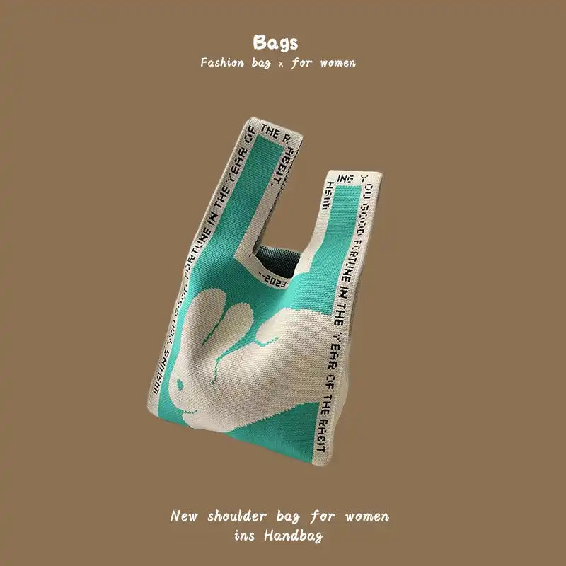 Japanese Kawaii Cat Knit Checkerboard Wrist Project Bag