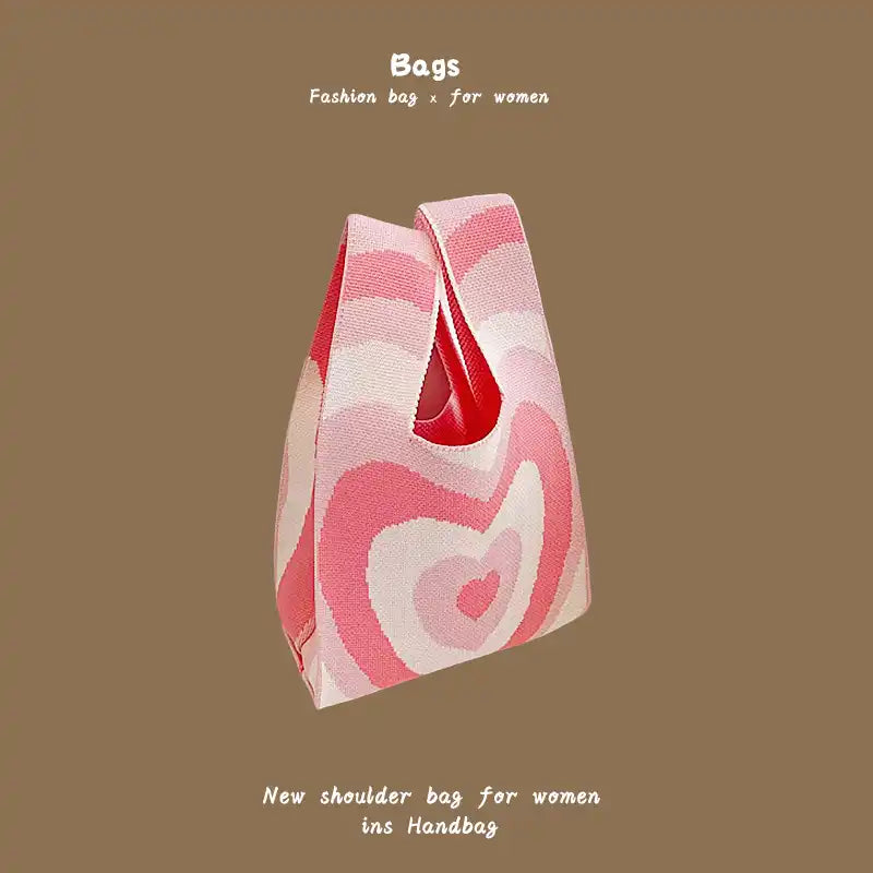 Japanese Kawaii Cat Knit Checkerboard Wrist Project Bag