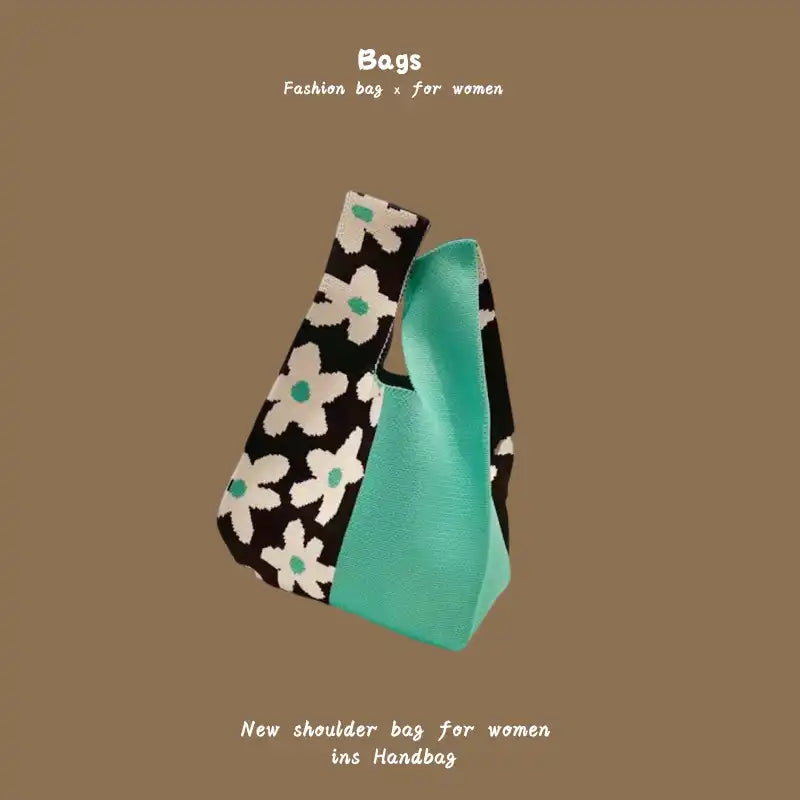 Japanese Kawaii Cat Knit Checkerboard Wrist Project Bag