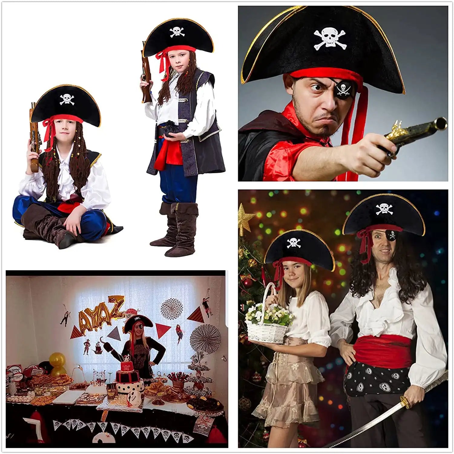 Kids Pirate Hat with Eyepatch - High-Top Halloween Costume Party Accessory