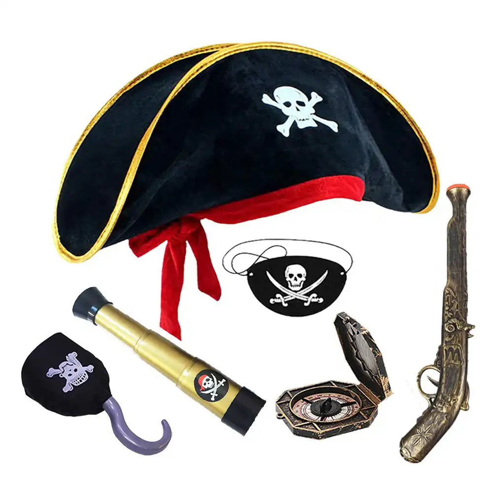 Kids Pirate Hat with Eyepatch - High-Top Halloween Costume Party Accessory