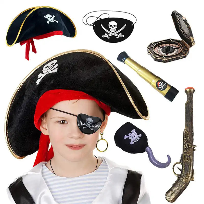 Kids Pirate Hat with Eyepatch - High-Top Halloween Costume Party Accessory