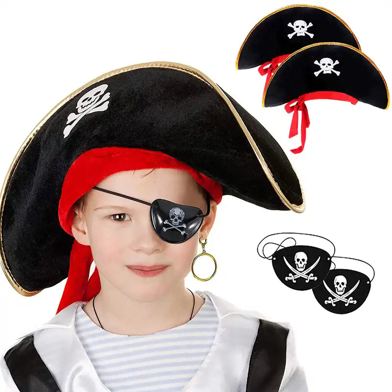 Kids Pirate Hat with Eyepatch - High-Top Halloween Costume Party Accessory
