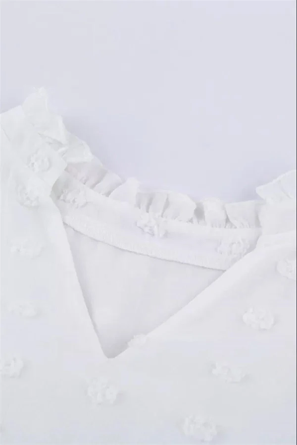 Lace V-neck Chiffon Fur Ball With Lining Long Sleeve Blouse