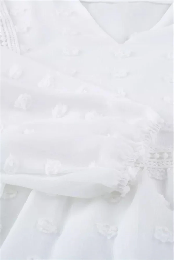 Lace V-neck Chiffon Fur Ball With Lining Long Sleeve Blouse