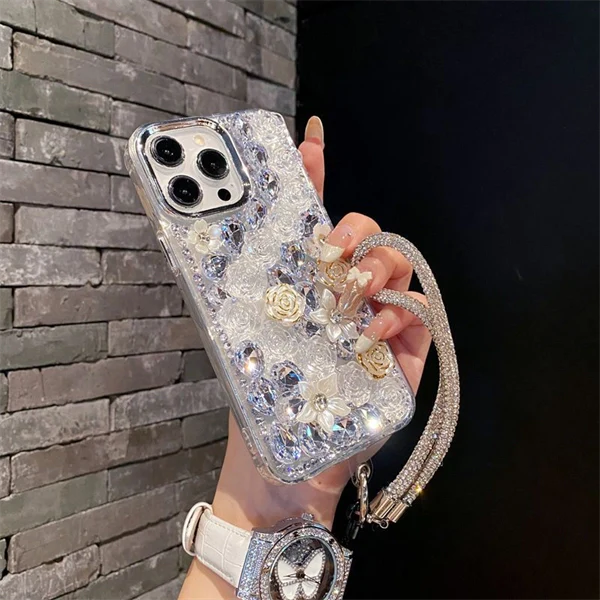 Luxury Crystal Rose Flower Case for iPhone 17 – Sparkling, Elegant, and Chic Design for Women