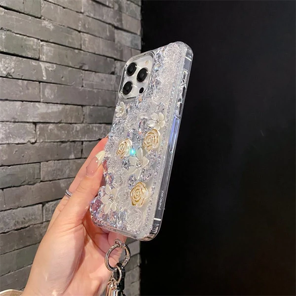 Luxury Crystal Rose Flower Case for iPhone 17 – Sparkling, Elegant, and Chic Design for Women