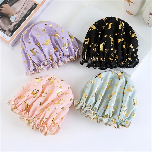 Luxury Double-Layer Shower Cap – Soft Lined & Waterproof for Frizz-Free Hair
