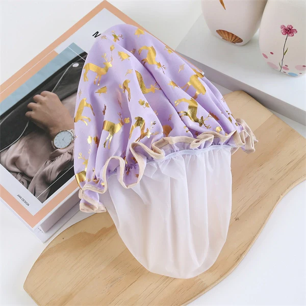 Luxury Double-Layer Shower Cap – Soft Lined & Waterproof for Frizz-Free Hair