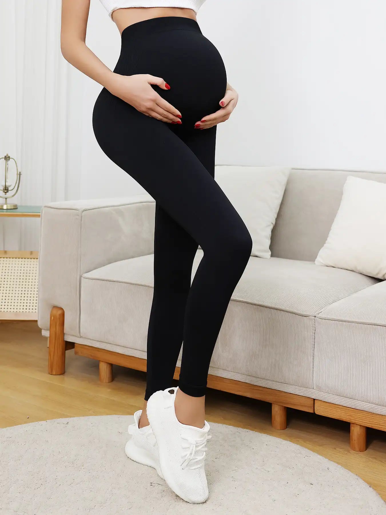 Maternity Support Leggings - Seamless High-Waisted Yoga Pants