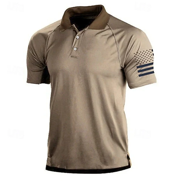 Men's Tactical Outdoor T-Shirt – Quick Dry, Lightweight, American Flag Print – Golf, Hunting, Fishing, Summer Sports Tee