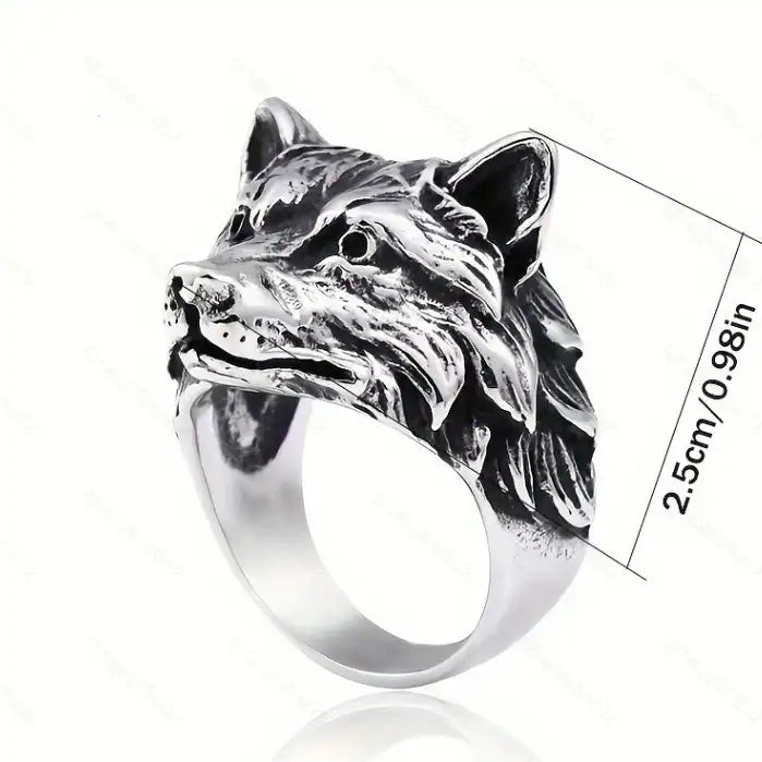 Men's 3D Wolf Head Ring | Titanium-Finish Alloy