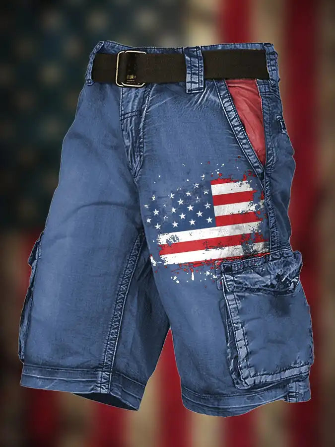 Men's 4th of July Flag Print Cargo Shorts