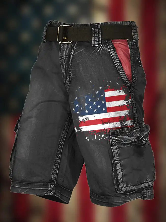 Men's 4th of July Flag Print Cargo Shorts