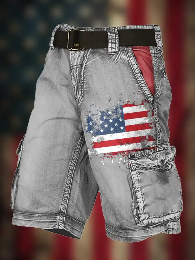 Men's 4th of July Flag Print Cargo Shorts