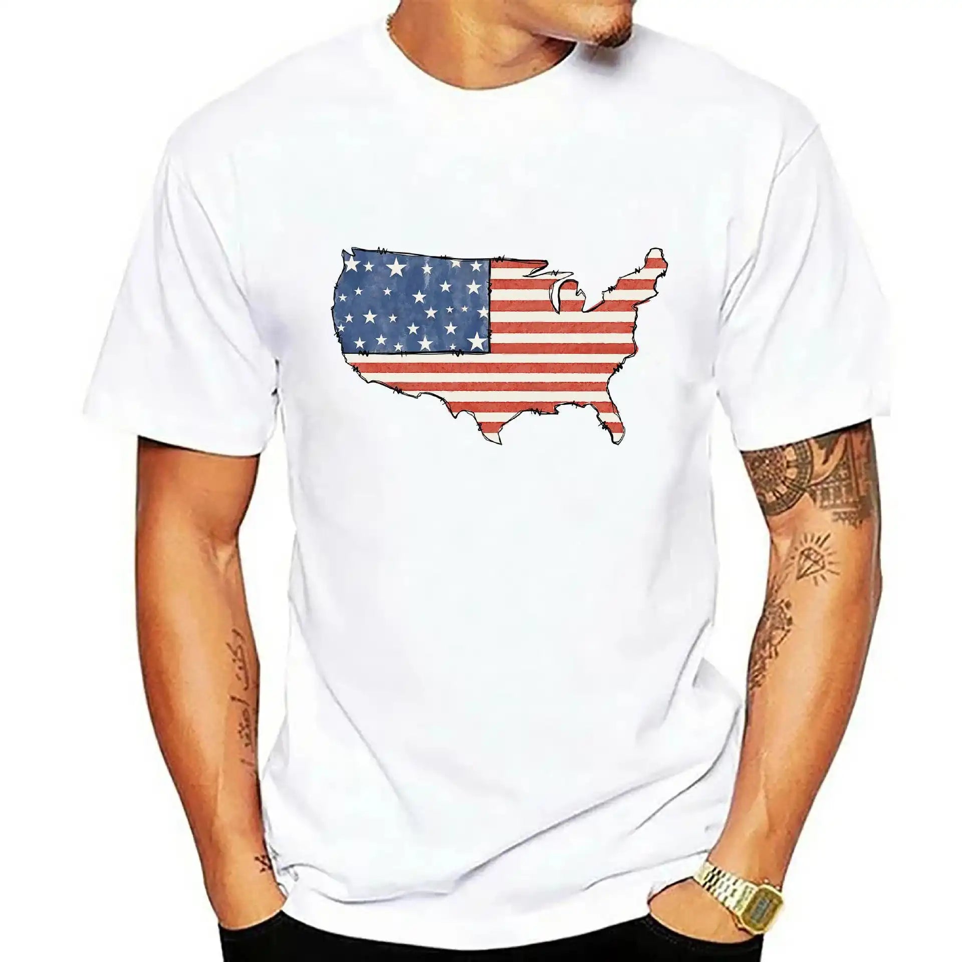 Men's 4th of July Patriotic T-Shirt - 3D American Flag Print & Lightweight Streetwear