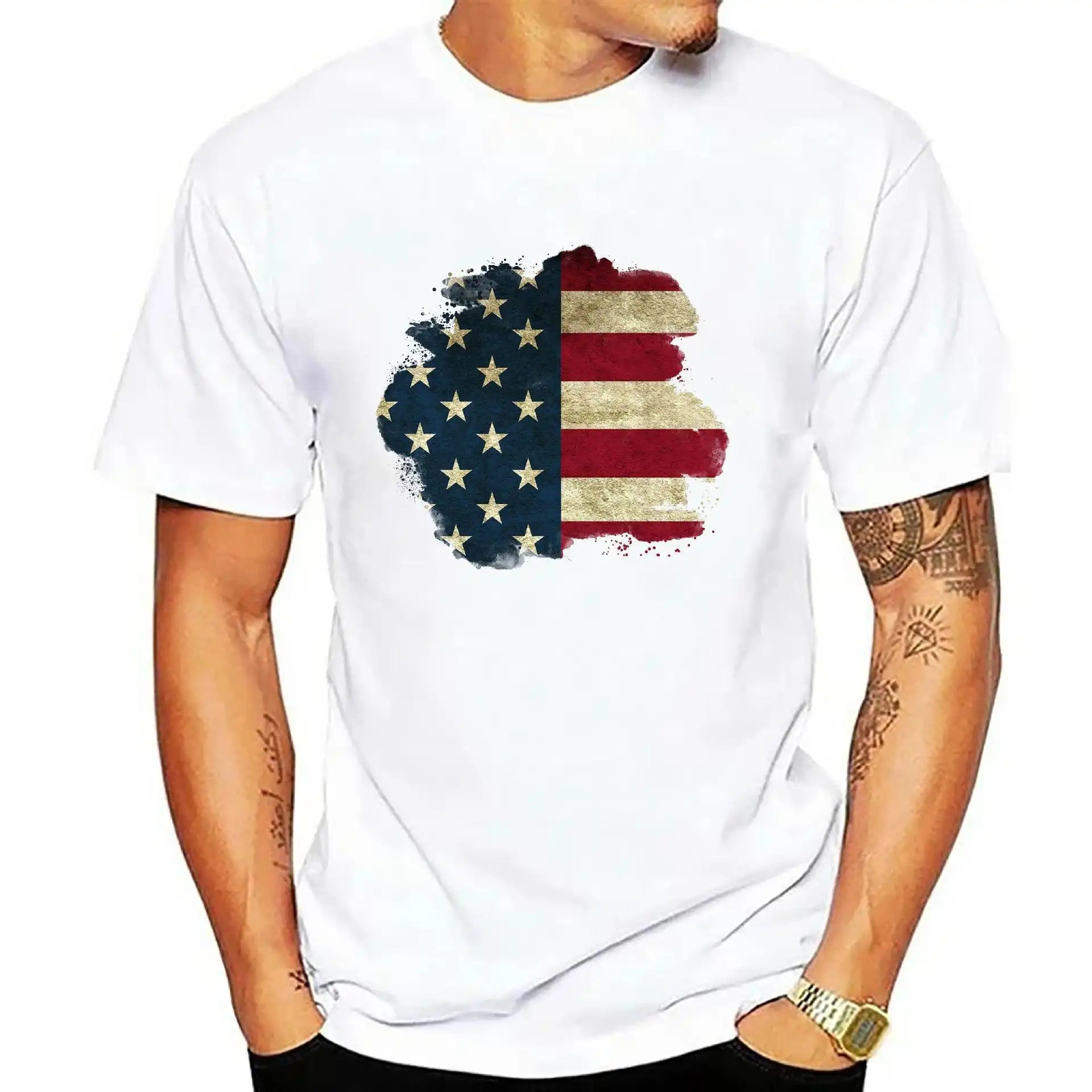 Men's 4th of July Patriotic T-Shirt - 3D American Flag Print & Lightweight Streetwear