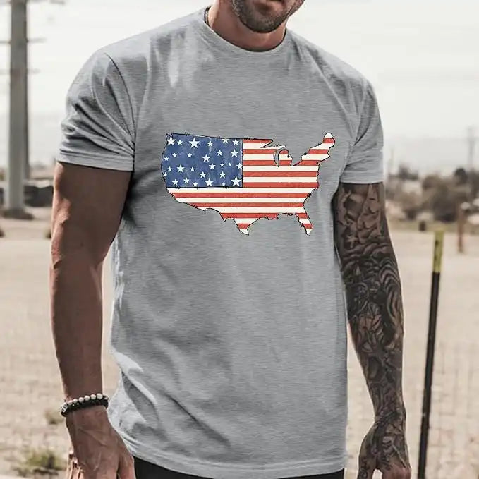 Men's 4th of July Patriotic T-Shirt - 3D American Flag Print & Lightweight Streetwear