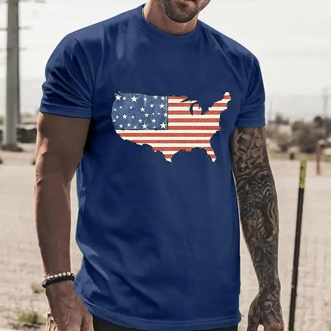 Men's 4th of July Patriotic T-Shirt - 3D American Flag Print & Lightweight Streetwear