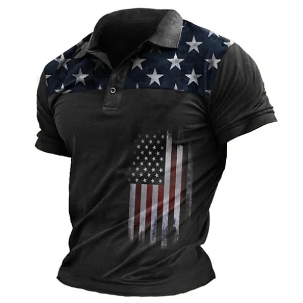 Men’s American Flag Polo Shirt – 3D Print Short Sleeve Golf Shirt, Patriotic Collared Top for Veterans, Casual, Streetwear & Holiday Outfits (Black/Blue/Purple)