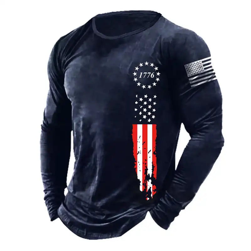 Men's Breathable 1776 American Flag Long Sleeve Shirt