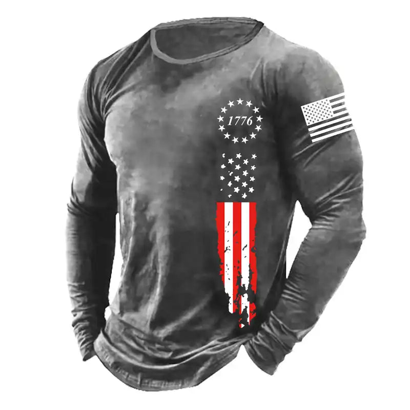 Men's Breathable 1776 American Flag Long Sleeve Shirt