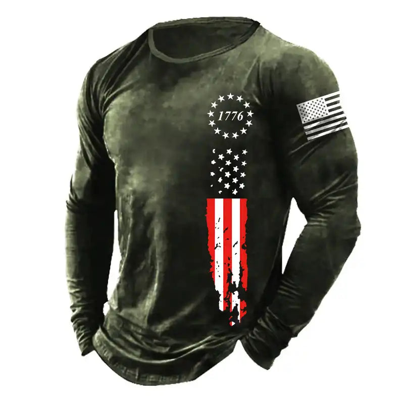 Men's Breathable 1776 American Flag Long Sleeve Shirt