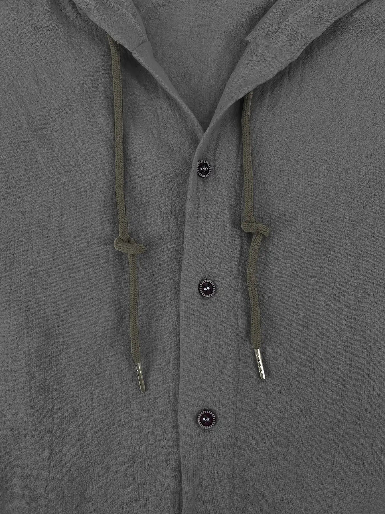 Men's Cotton-Linen Hooded Shirt - Button Front & Long Sleeve