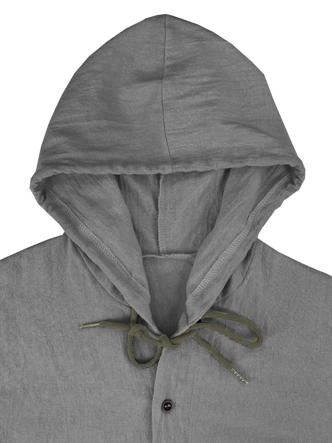 Men's Cotton-Linen Hooded Shirt - Button Front & Long Sleeve