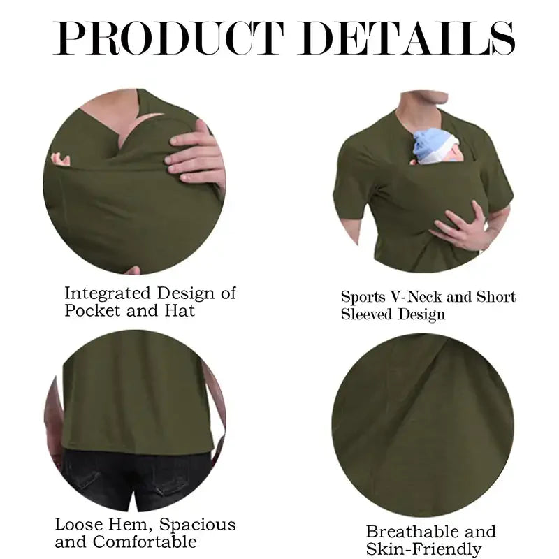 Men's Kangaroo Pocket Baby Carrier Shirt - V-Neck Bonding Tee