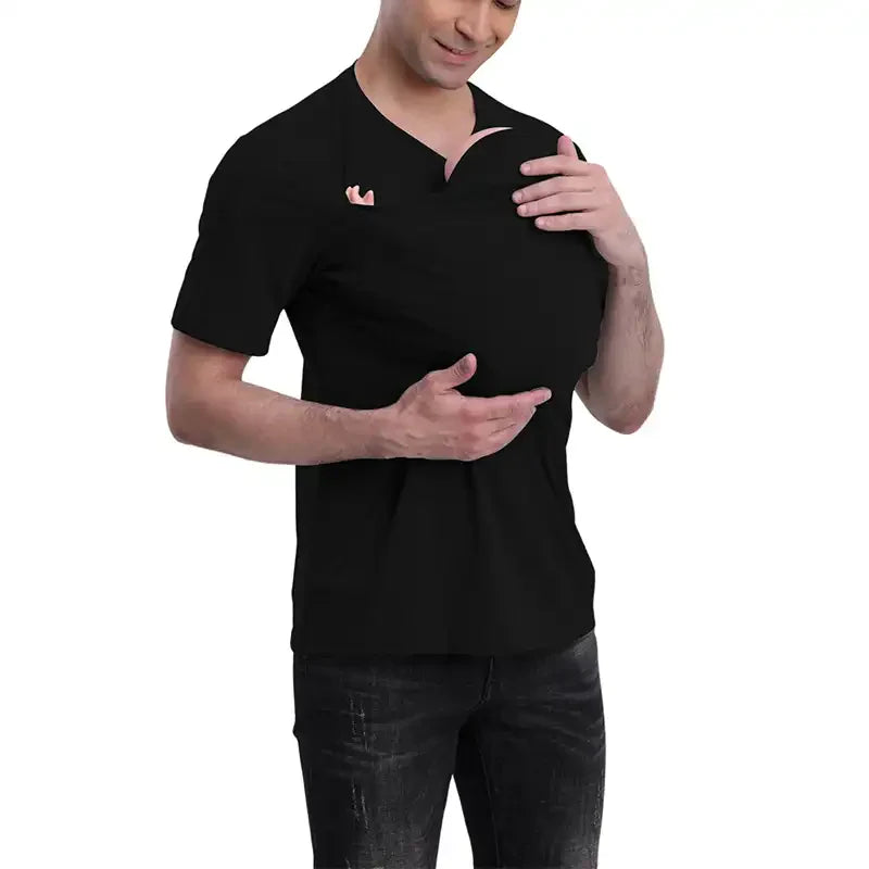 Men's Kangaroo Pocket Baby Carrier Shirt - V-Neck Bonding Tee