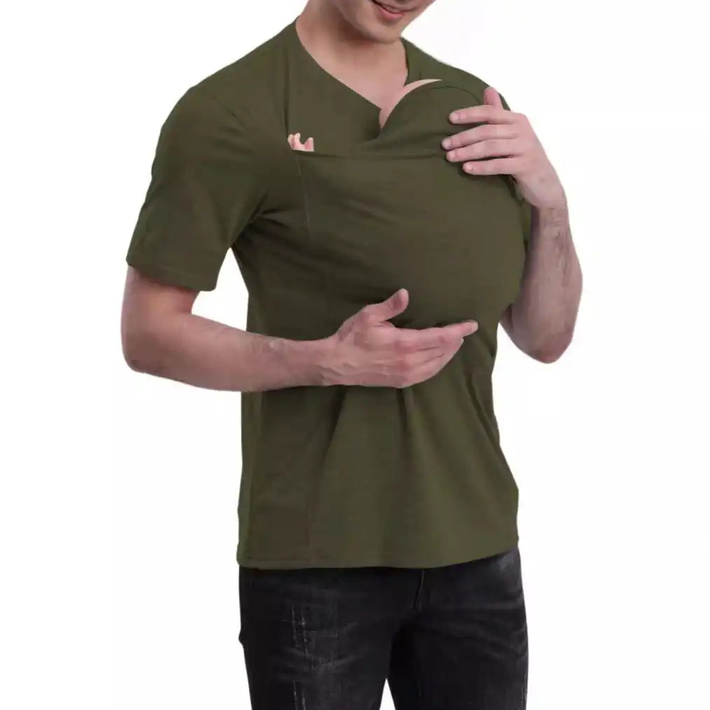 Men's Kangaroo Pocket Baby Carrier Shirt - V-Neck Bonding Tee