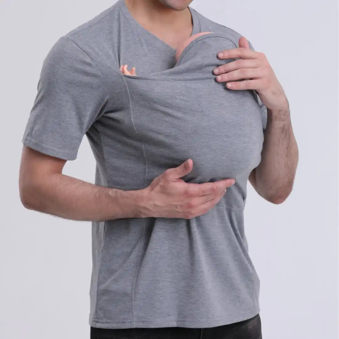 Men's Kangaroo Pocket Baby Carrier Shirt - V-Neck Bonding Tee