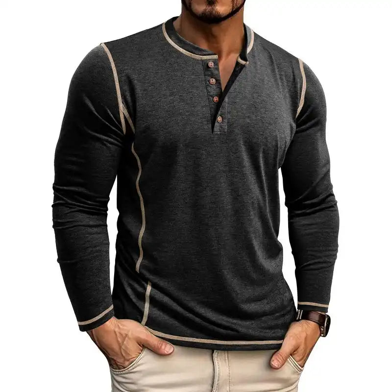 Men's Lightweight Henley Shirt: 4-Button Long Sleeve