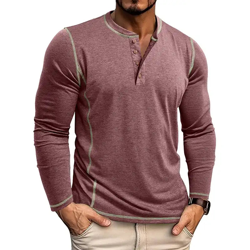 Men's Lightweight Henley Shirt: 4-Button Long Sleeve